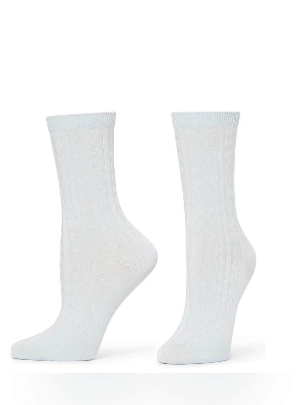 HUE Women's Silk Blend Cable Crew Socks 3 Pairs - Cream, Light Blue, Pink